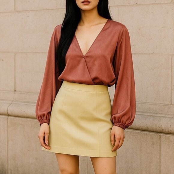 Free People Midnight Vibes Pink Satin Blend V-Neck Blouse Dolman Women's Medium - Picture 1 of 11